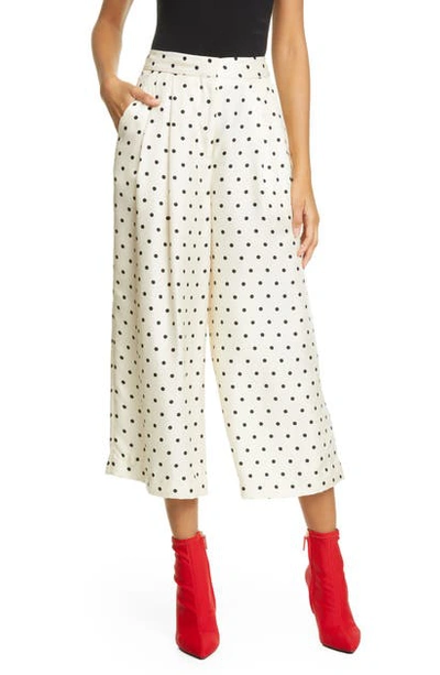 Shop Adam Lippes Pleated Polka Dot Silk Culottes In Polka Dot Ivory/black