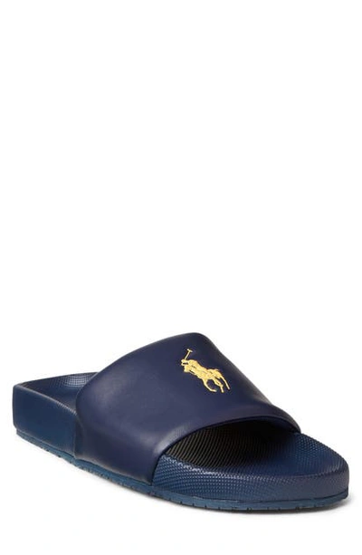 Shop Polo Ralph Lauren Cayson Slide In Newport Navy/ Gold