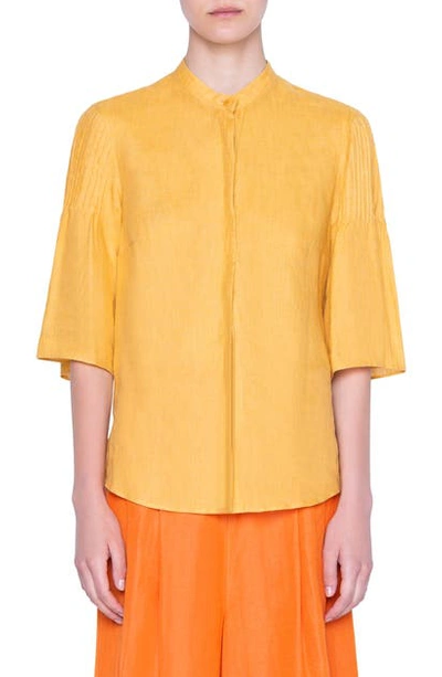 Shop Akris Punto Pintuck Bell Sleeve Linen Blouse In Sun