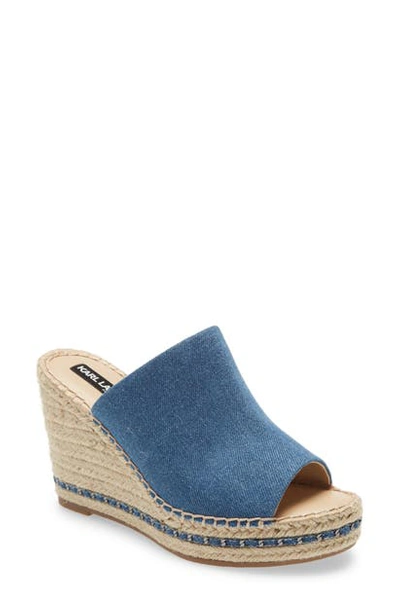 Shop Karl Lagerfeld Carina Wedge Sandal In Dark Denim Fabric