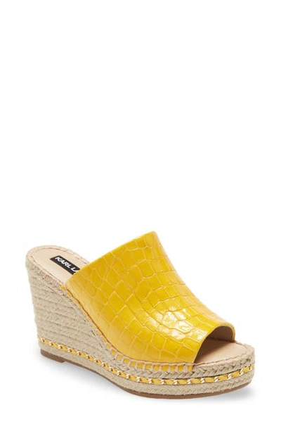 Shop Karl Lagerfeld Carina Wedge Sandal In Yellow Leather