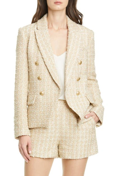 Shop L Agence Kenzie Double Breasted Metallic Tweed Blazer In Rose Gold / Multi