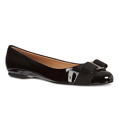 Shop Ferragamo Varina Patent-leather Flats In Black