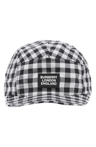 Shop Burberry Gingham Camp Hat In Black / White