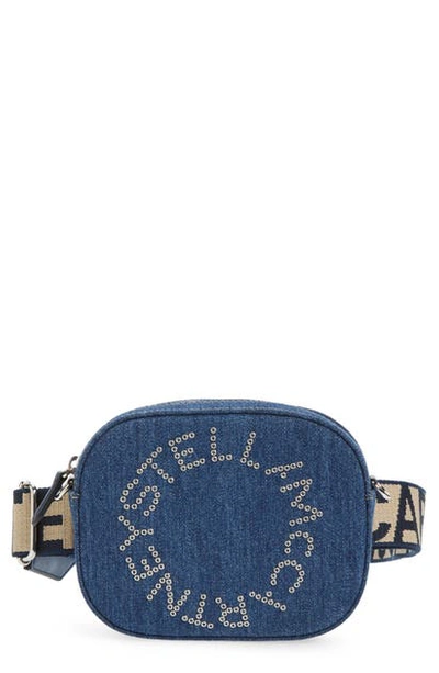 Shop Stella Mccartney Eco Studded Logo Organic Denim Belt Bag In Orion Blue