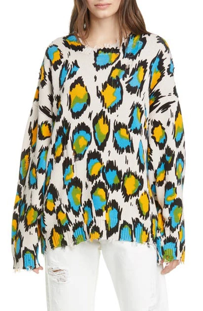 Shop R13 Leopard Distressed Oversized Sweater In Multicolor Leopard