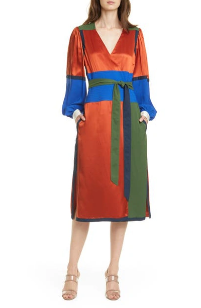 Shop Tory Burch Colorblock Long Sleeve Wrap Dress In Kola