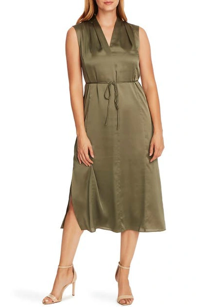 Shop Vince Camuto Sleeveless Satin Charmeuse Midi Dress In Light Sage