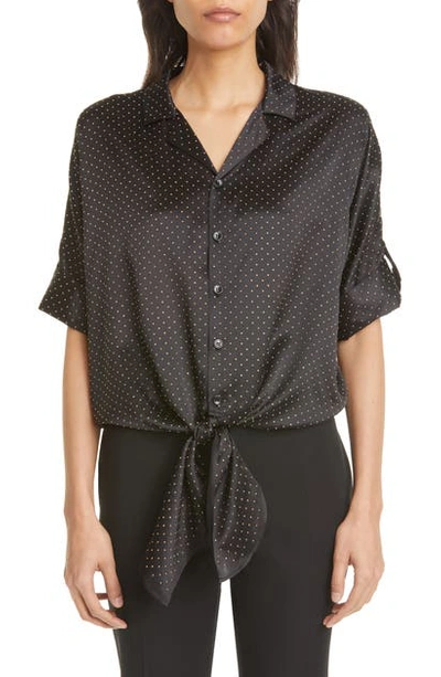 Shop Saint Laurent Studded Silk Camp Shirt In Noir Or