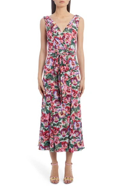 Shop Dolce & Gabbana Floral Stretch Silk Charmeuse Midi Dress In Pink Pansy