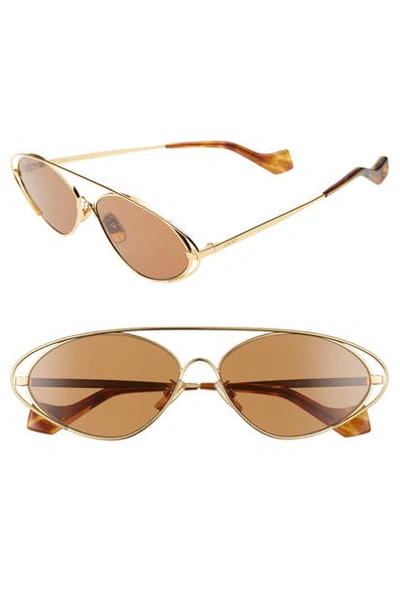 Shop Loewe 60mm Tinted Oval Aviator Sunglasses In Gold/ Brown