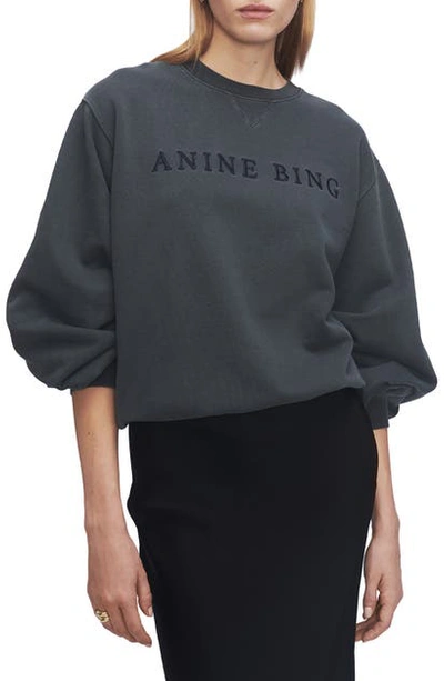 Shop Anine Bing Esme Crewneck Sweatshirt In Washed Indigo