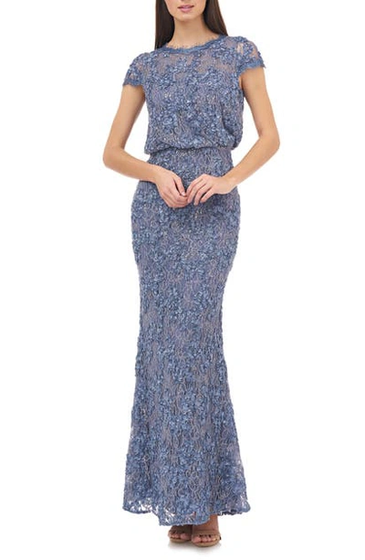 Shop Js Collections Blouson Lace Gown In Slate