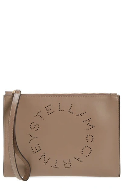 Shop Stella Mccartney Perforated Logo Alter Nappa Faux Leather Pouch In Moss