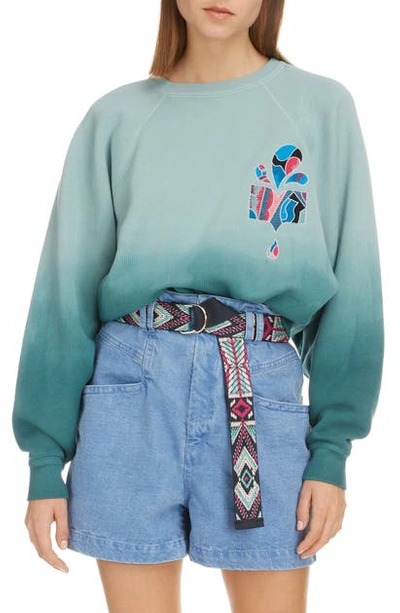 Shop Isabel Marant Embroidered Logo Ombre Sweatshirt In Celadon