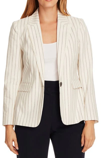 Shop Vince Camuto Stripe Stretch Cotton Jacket In Pearl Ivory