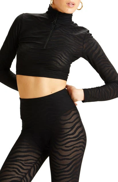 Shop Adam Selman Sport Long Sleeve Mesh Crop Top In Black