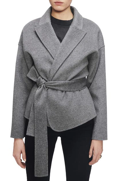 Shop Anine Bing Luna Tie Waist Wool Blend Jacket In Heather Grey
