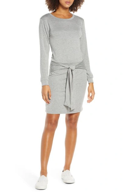 Shop Fraiche By J Tie Front Long Sleeve Jersey Dress In H.grey