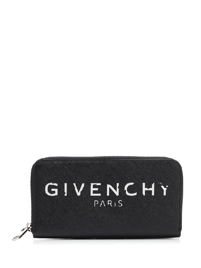 Shop Givenchy Logo Print Zip Around Wallet In Black