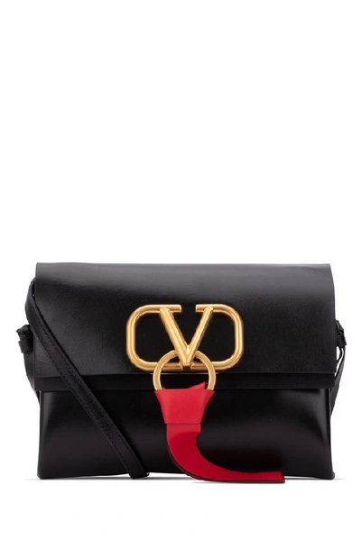 Valentino, Bags, Valentino Blackred Leather Vring Flap Shoulder Bag