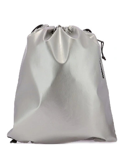 Shop Balenciaga Logo Printed Drawstring Backpack In Silver