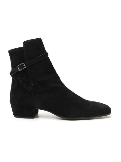 Shop Saint Laurent Clementi Buckle Detailed Boots In Black