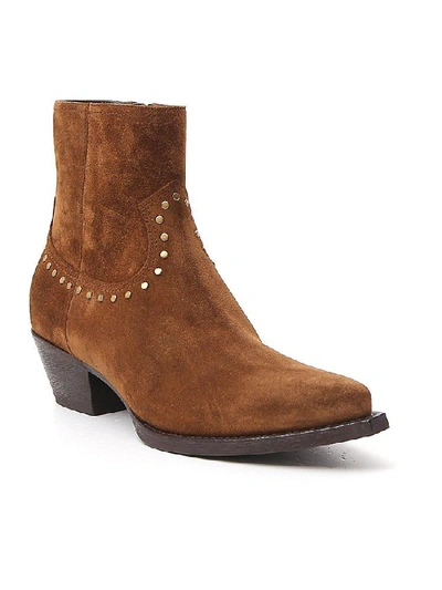 Shop Saint Laurent Lukas Stud In Brown