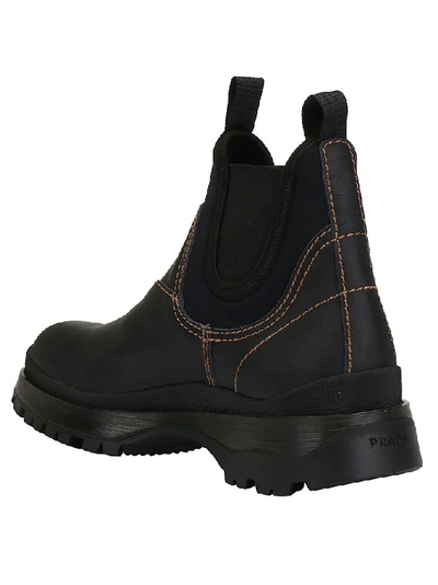 Prada Black Leather & Neoprene Chelsea Boots | ModeSens