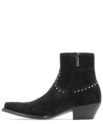 Shop Saint Laurent Lukas Studded Ankle Boots In Black