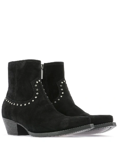Shop Saint Laurent Lukas Studded Ankle Boots In Black