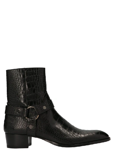 Shop Saint Laurent Wyatt Ankle Boots In Black