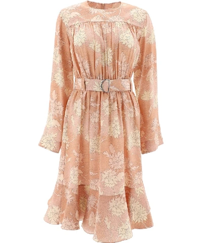 Shop Chloé Belt Floral Print Dress In Pink
