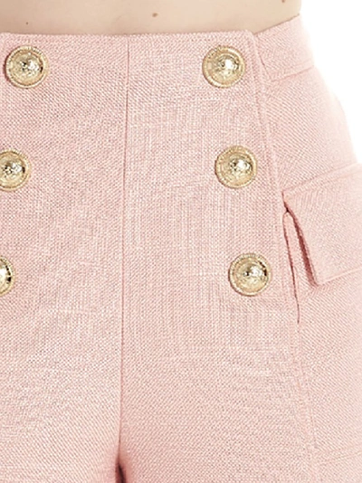 Shop Balmain High Waisted Buttoned Flap Shorts In Pink