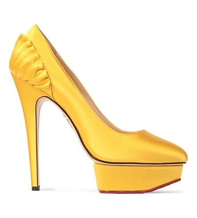 Shop Charlotte Olympia Paloma Satin Platform Courts In Yellow