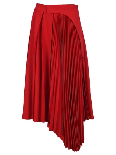 Shop Ambush Pleated Asymmetric Midi Skirt In Red