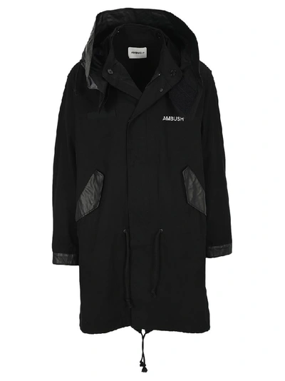 Shop Ambush Logo Hooded Coat In Black