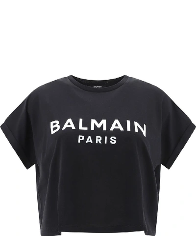 Shop Balmain Logo Cropped Top In Black