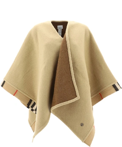 Shop Burberry Check Trim Cape In Beige