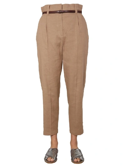 Shop Brunello Cucinelli High Waist Cropped Trousers In Beige