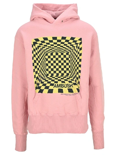 Shop Ambush Check Logo Print Hoodie In Pink