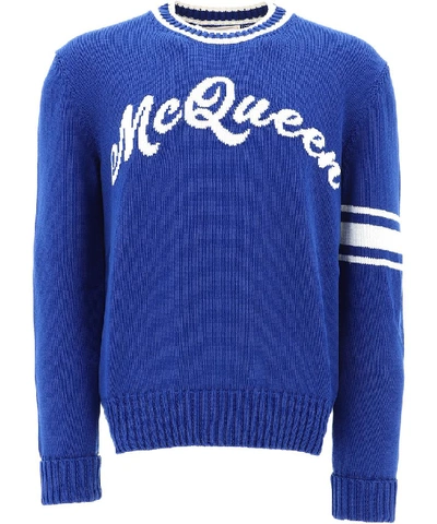 Shop Alexander Mcqueen Intarsia Logo Sweater In Blue