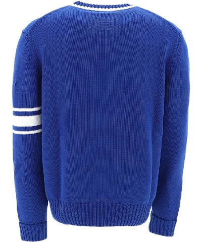 Shop Alexander Mcqueen Intarsia Logo Sweater In Blue