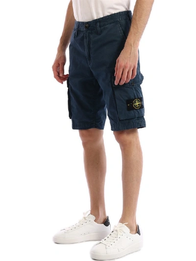 Shop Stone Island Cargo Bermuda Shorts In Blue