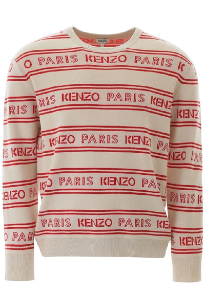Kenzo Logo Stripe Knit Sweatshirt In Neutrals ,red | ModeSens