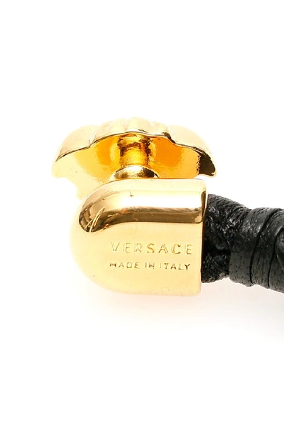 Shop Versace Medusa Embossed Logo Woven Bracelet In Black
