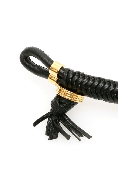 Shop Versace Medusa Embossed Logo Woven Bracelet In Black