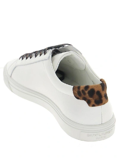 Shop Saint Laurent Leopard Print Detail Sneakers In White