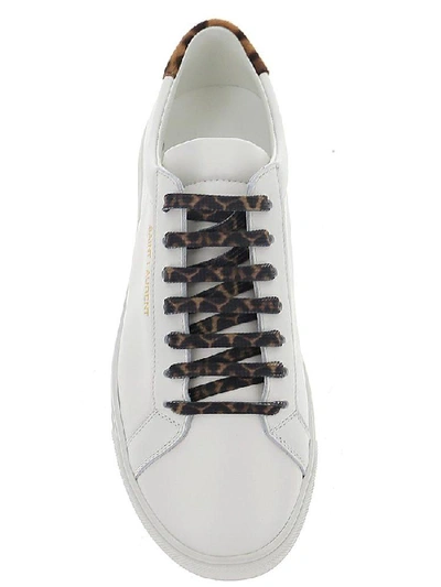 Shop Saint Laurent Leopard Print Detail Sneakers In White