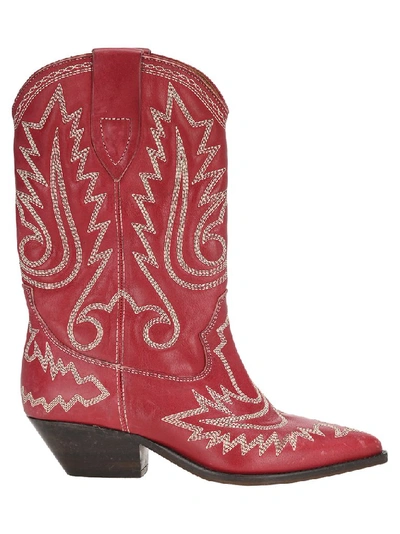 Shop Isabel Marant Duerto Embroidered Boots In Red